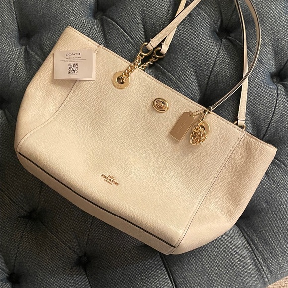 Coach Ivory Leather Tote with Gold Accents - Picture 1 of 4